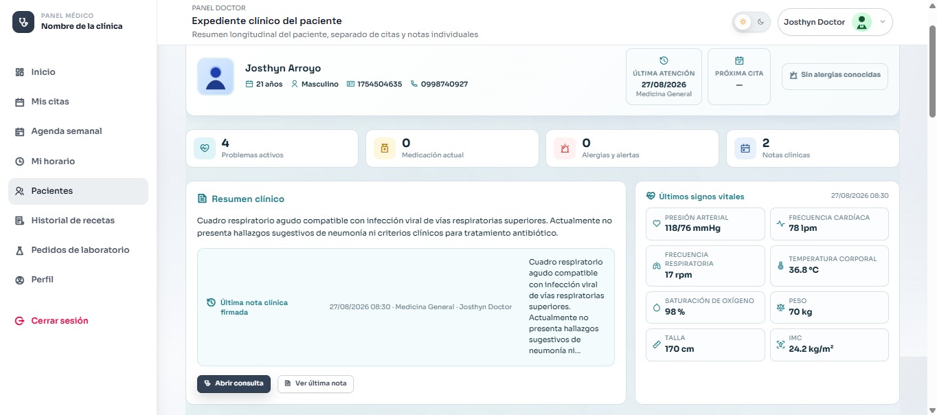Historial clínico del paciente en JA MedSys